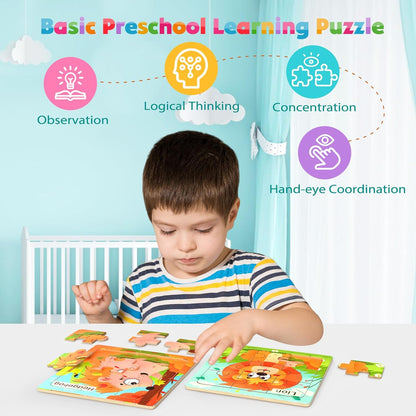 Wooden Puzzles for Toddlers, 8 Pack Animal Jigsaw Puzzles for Kids3-5, 9 Pieces