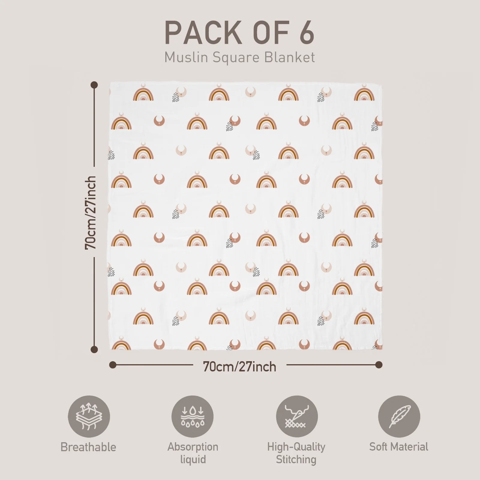 Muslin Organic Cotton Swaddle Blankets 6-Pack for Newborn Infant Girls and Boys, Sun and Moon