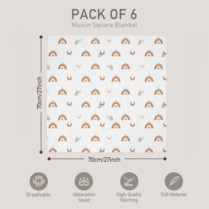 Muslin Organic Cotton Swaddle Blankets 6-Pack for Newborn Infant Girls and Boys, Sun and Moon