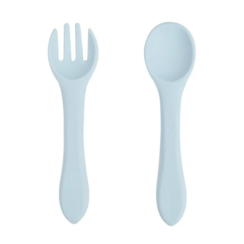 Soft Silicone Kids Feeding Fork Spoon - 2 Pieces Set