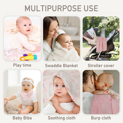 Muslin Swaddle Blankets 6-Pack Organic Cotton Blankets for Newborn Infant Girls Boys, 28 X 28", Rosebud