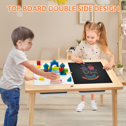 Multifunctional 3-Piece Activity Table and Chair Set for Kids - Beige Daycare Furniture and Lego Table
