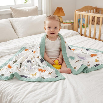 Dinosaur Muslin Blanket Baby Quilt - Silky Soft and Breathable Crib Blanket for Daycare - Large 47" X 47" - 2 Layers Toddler Summer Blankets for Boys (Dinosaur)