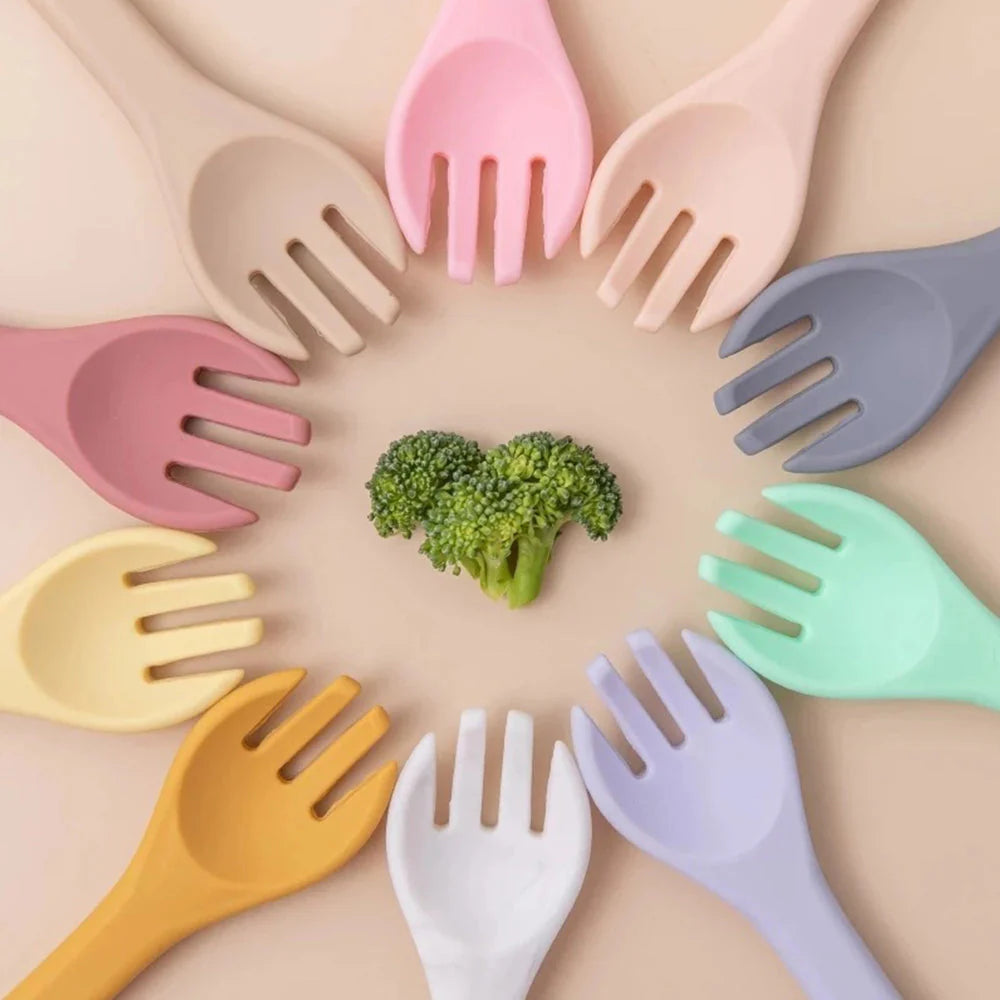 Soft Silicone Kids Feeding Fork Spoon - 2 Pieces Set