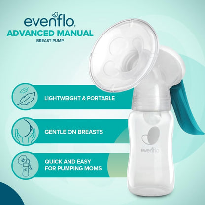 Advanced Manual Breast Pump, Includes Milk Collection Bottle and Flange Kit, Clear