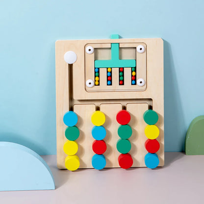 Montessori Learning Slide Puzzle Toys Color Matching Logic Game Busy Board Preschool Educational Wooden Toys for Toddlers Kids