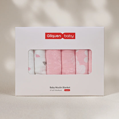 Muslin Swaddle Blankets 6-Pack Organic Cotton Blankets for Newborn Infant Girls Boys, 28 X 28", Rosebud