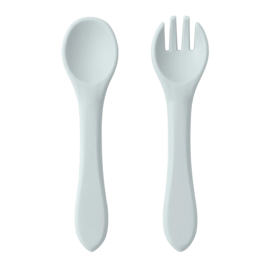 2PCS BPA Free Soft Silicone Spoon Fork Feeding Set Baby Feeding Solid Food Spoon Toddlers Cutlery for Children Tableware