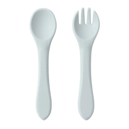 2PCS BPA Free Soft Silicone Spoon Fork Feeding Set Baby Feeding Solid Food Spoon Toddlers Cutlery for Children Tableware