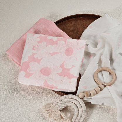 Muslin Swaddle Blankets 6-Pack Organic Cotton Blankets for Newborn Infant Girls Boys, 28 X 28", Rosebud