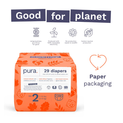 Sensitive Soft Sustainable Baby Diapers Size 2, 29 Count (Choose Your Size and Count)
