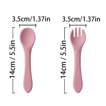 2PCS BPA Free Soft Silicone Spoon Fork Feeding Set Baby Feeding Solid Food Spoon Toddlers Cutlery for Children Tableware