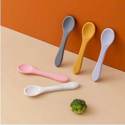 Soft Silicone Kids Feeding Fork Spoon - 2 Pieces Set