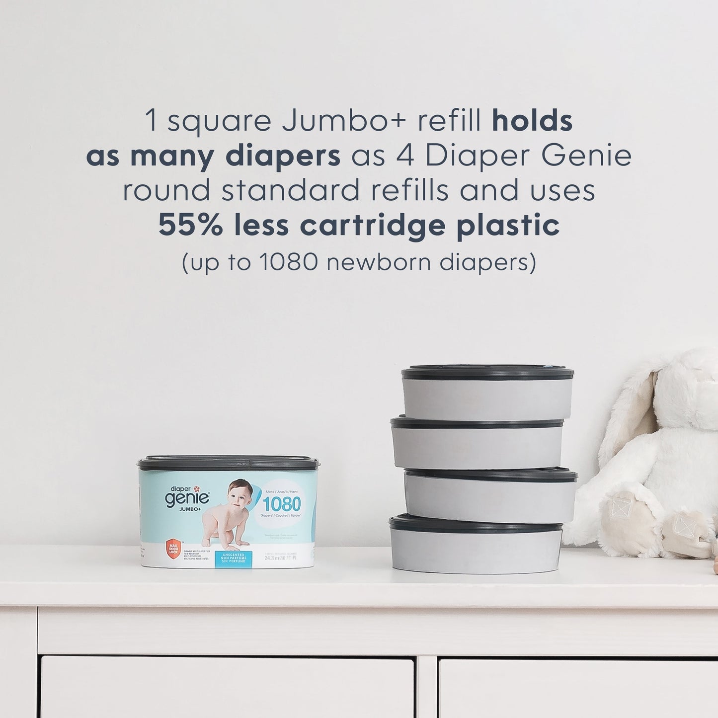 Diaper Pail Square Refills, Unscented, Holds up to 1080 Newborn Diapers, 1 Pack