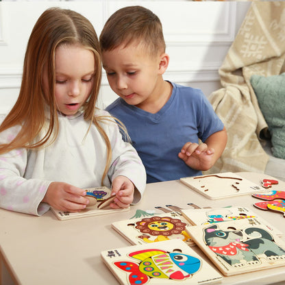 Wooden Puzzles for Toddlers 1-3 – 6XSET Chunky Toddler Puzzles Ages 2-4 – Montessori Animal Toy for Kids 3-5 Year Old – Wood Games Gift for Boys & Girls