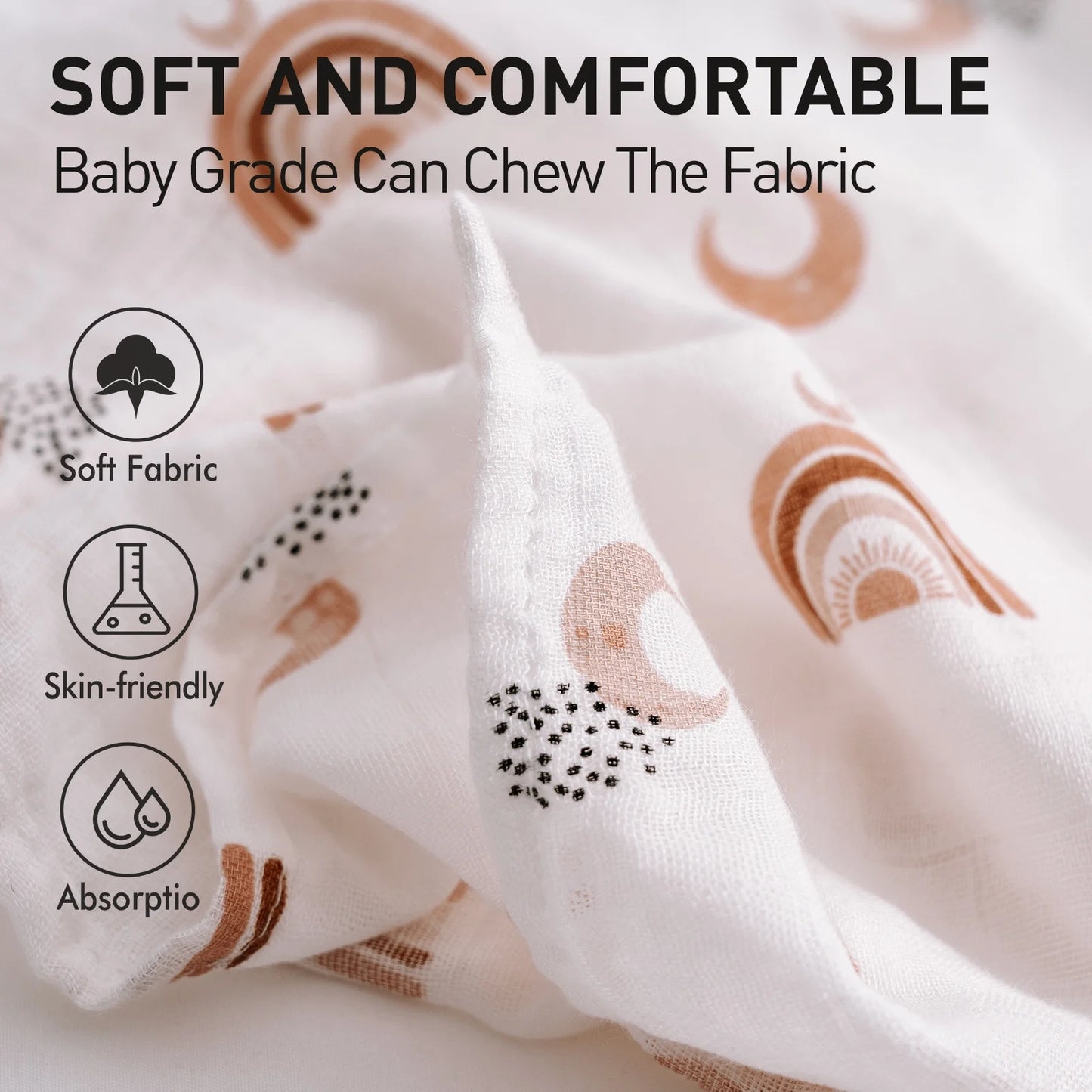 Muslin Organic Cotton Swaddle Blankets 6-Pack for Newborn Infant Girls and Boys, Sun and Moon
