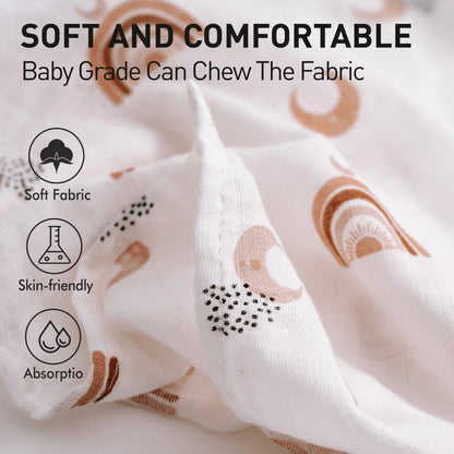 Muslin Organic Cotton Swaddle Blankets 6-Pack for Newborn Infant Girls and Boys, Sun and Moon