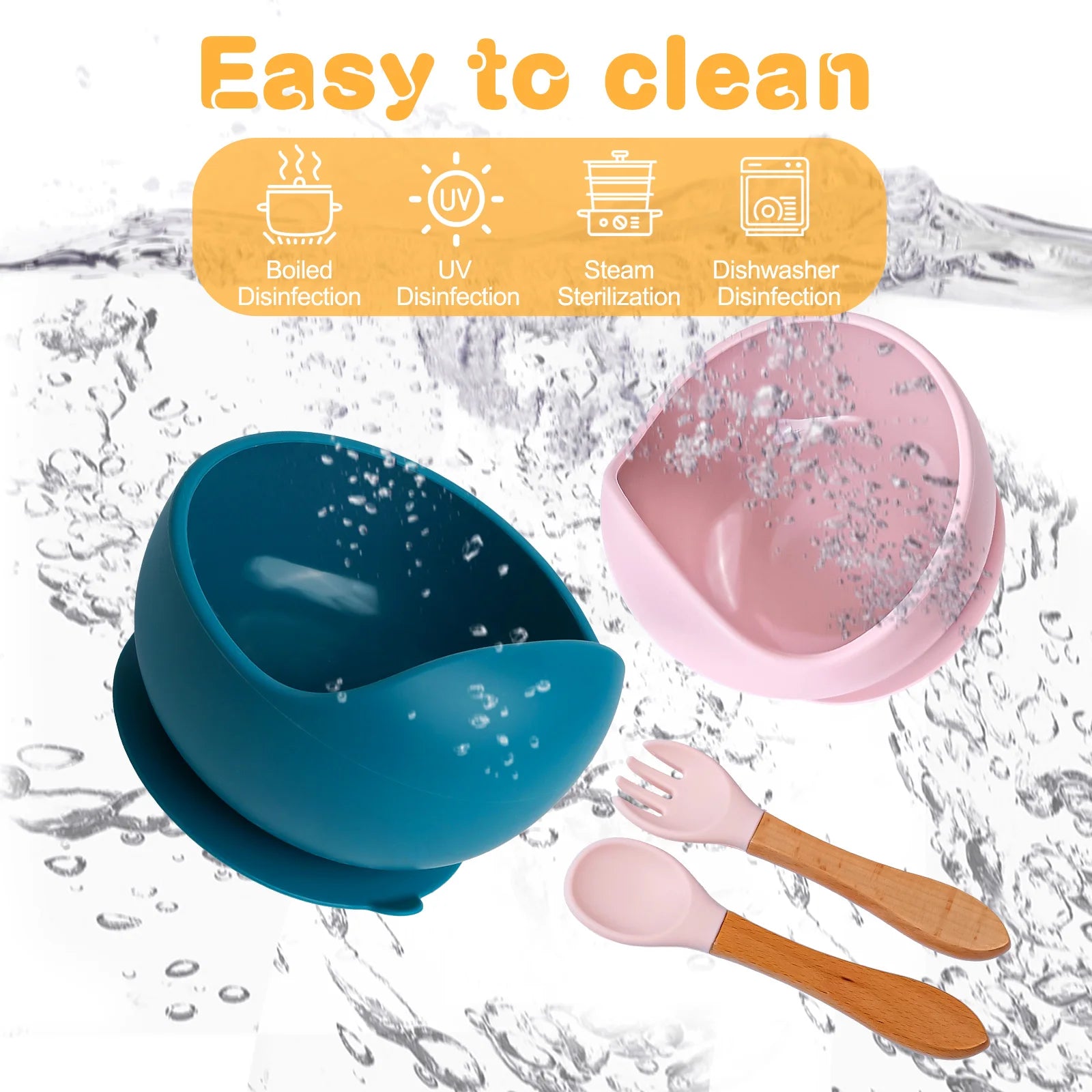 3Pcs/Set Silicone Baby Feeding Bowl Tableware for Kids Waterproof Suction Bowl with Spoon Children Dishes Kitchenware Baby Stuff