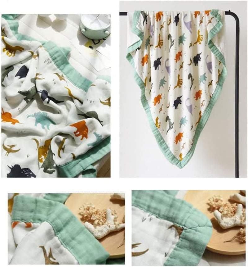 Dinosaur Muslin Blanket Baby Quilt - Silky Soft and Breathable Crib Blanket for Daycare - Large 47" X 47" - 2 Layers Toddler Summer Blankets for Boys (Dinosaur)