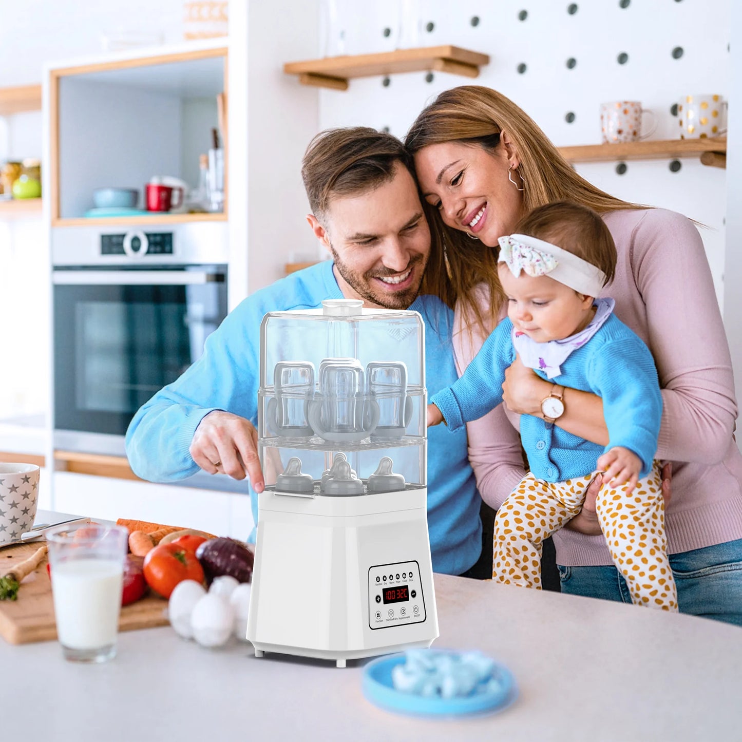 8-In-1 Bottle Sterilizer and Dryer, Electric Steam with Baby Bottle Warmer, Food Prep, White