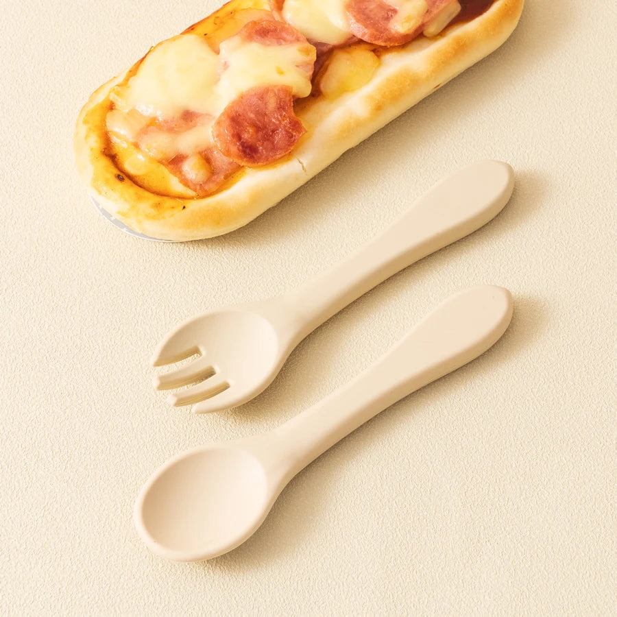 2PCS BPA Free Soft Silicone Spoon Fork Feeding Set Baby Feeding Solid Food Spoon Toddlers Cutlery for Children Tableware