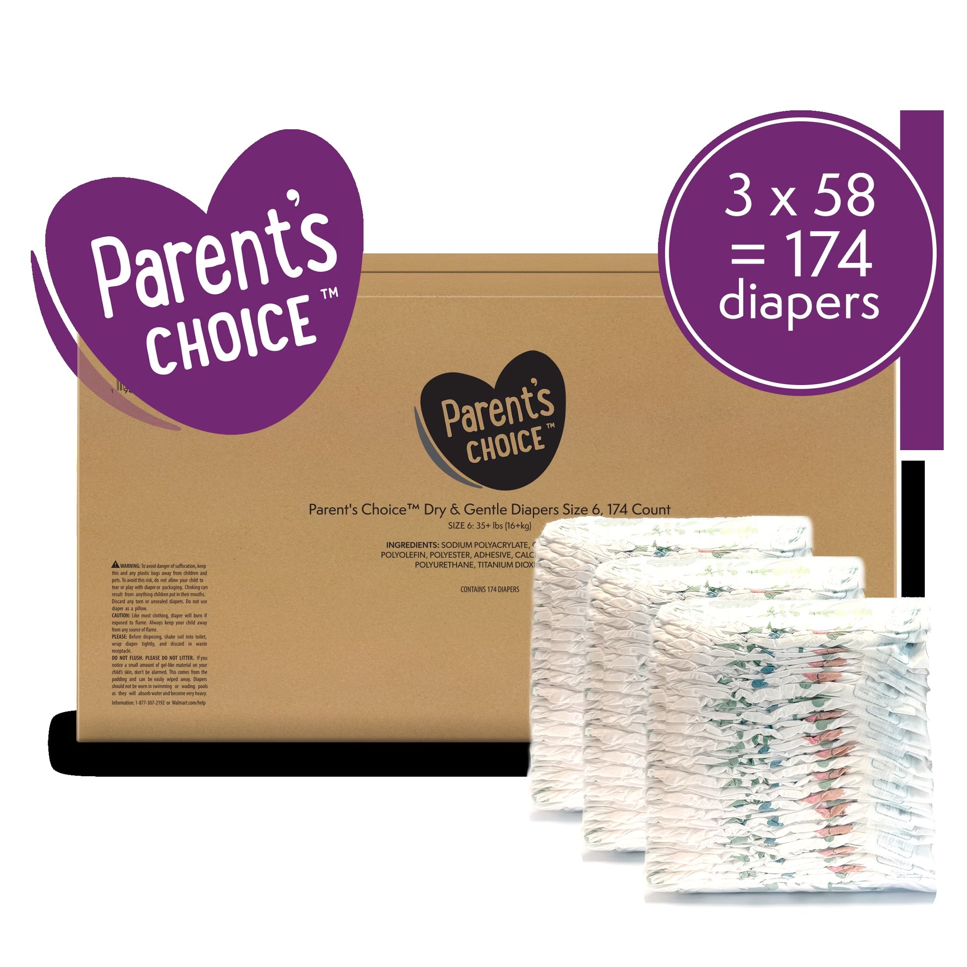 Dry & Gentle Diapers Size 6, 174 Count (Select for More Options)