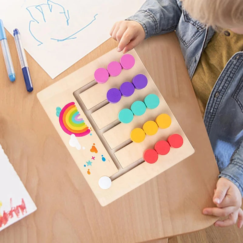 Montessori Learning Slide Puzzle Toys Color Matching Logic Game Busy Board Preschool Educational Wooden Toys for Toddlers Kids