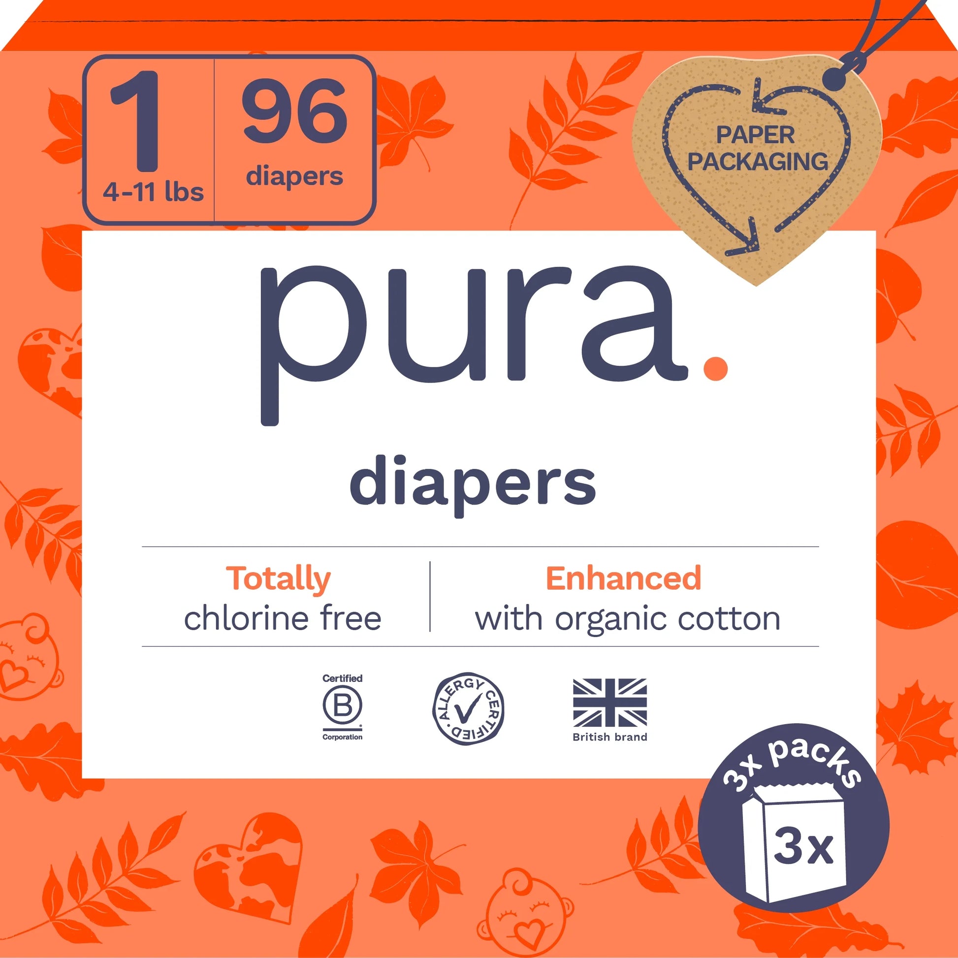 Sensitive Soft Sustainable Baby Diapers Size 1, 96 Count (Choose Your Size and Count)