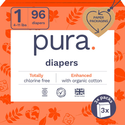 Sensitive Soft Sustainable Baby Diapers Size 1, 96 Count (Choose Your Size and Count)