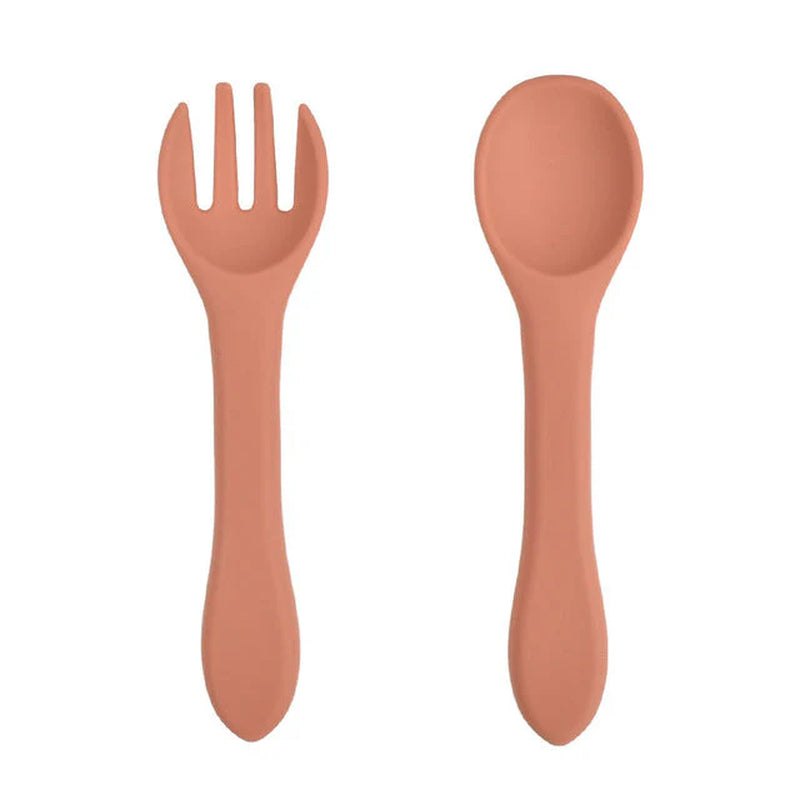 Soft Silicone Kids Feeding Fork Spoon - 2 Pieces Set