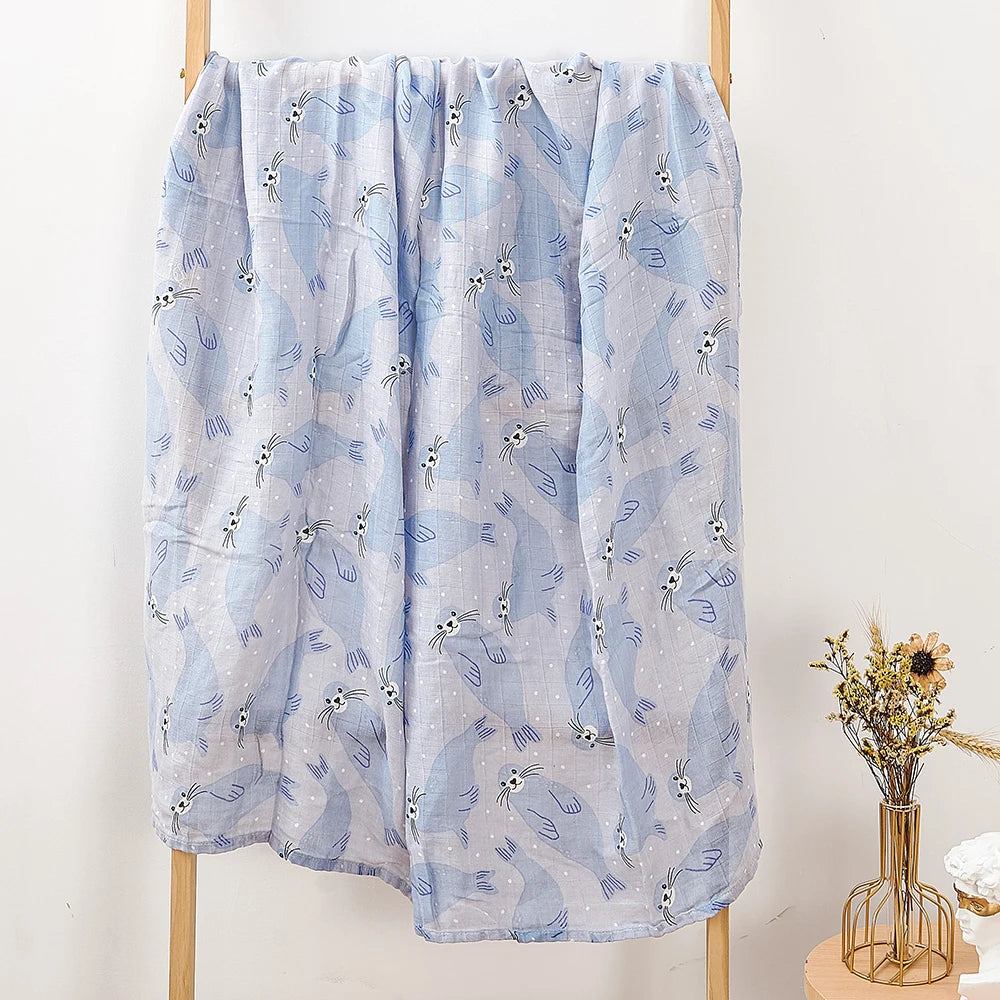Happy Flute 1Pc 120*110CM Muslin Blanket Newborn Cotton Baby Swaddle Towel Baby Warp Bath Towel Cotton 70%Bamboo+30%Cotton