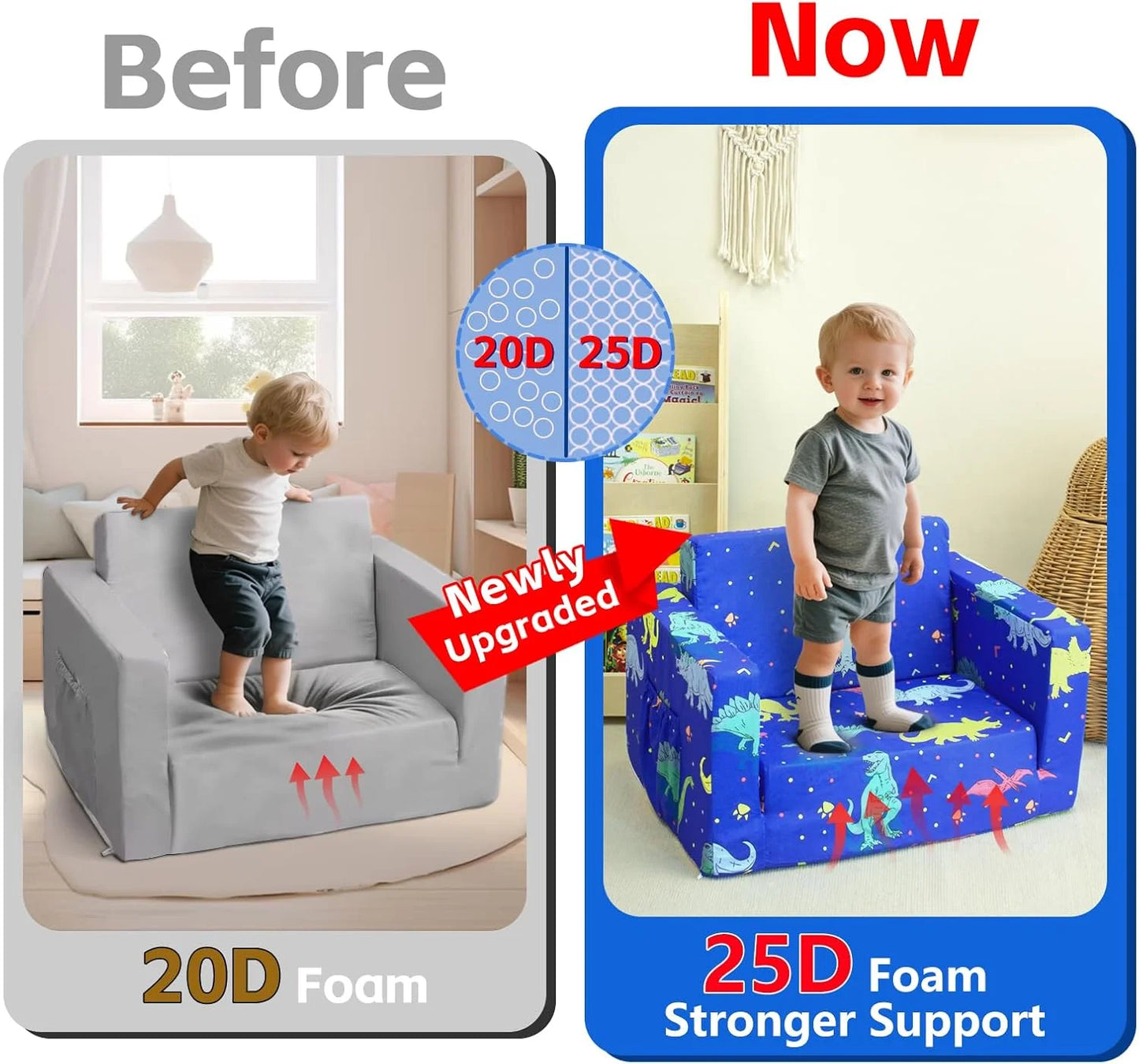 2-in-1 Dinosaur Flip Open Toddler Sofa with Side Pocket, Suitable for Ages 18 Months and Up