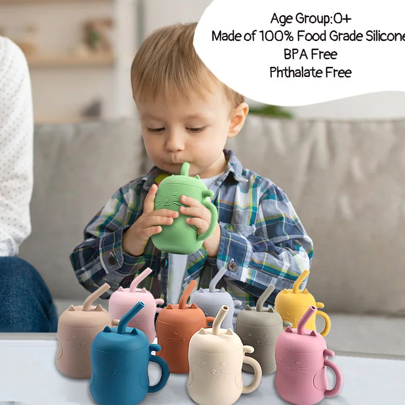 1Pcs Baby Silicone Straw Cup Portable Storage Snack Container Feeding Cup Kids Leakproof Learning Drink Cup