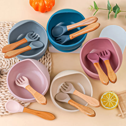 3Pcs/Set Silicone Baby Feeding Bowl Tableware for Kids Waterproof Suction Bowl with Spoon Children Dishes Kitchenware Baby Stuff