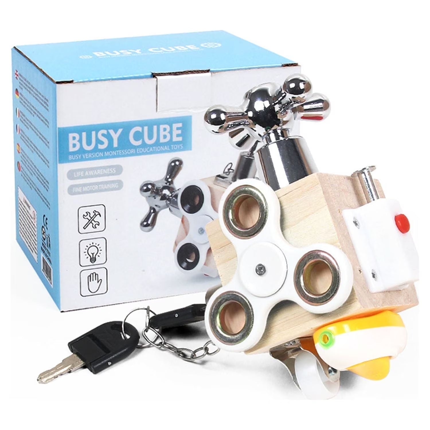 Montessori Learning Toys, Sensory Toys, Busy Cube for Toddlers 1-3, Wooden Educational Toys