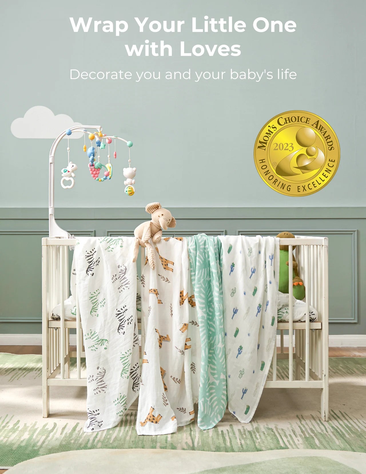 Muslin Swaddle Blankets, 4 Pack, Breathable 2-Layer Gauze Large 47'' X 47'' Baby Swaddling Receiving Blanket Wraps for Newborn Boys Girls, Bravery