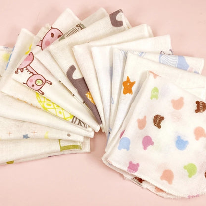10Pcs Baby Washcloths Cartoon Cute Print Double Layer Gauze Infant Face Towel Absorbent Square Burp Cloths Handkerchief Random
