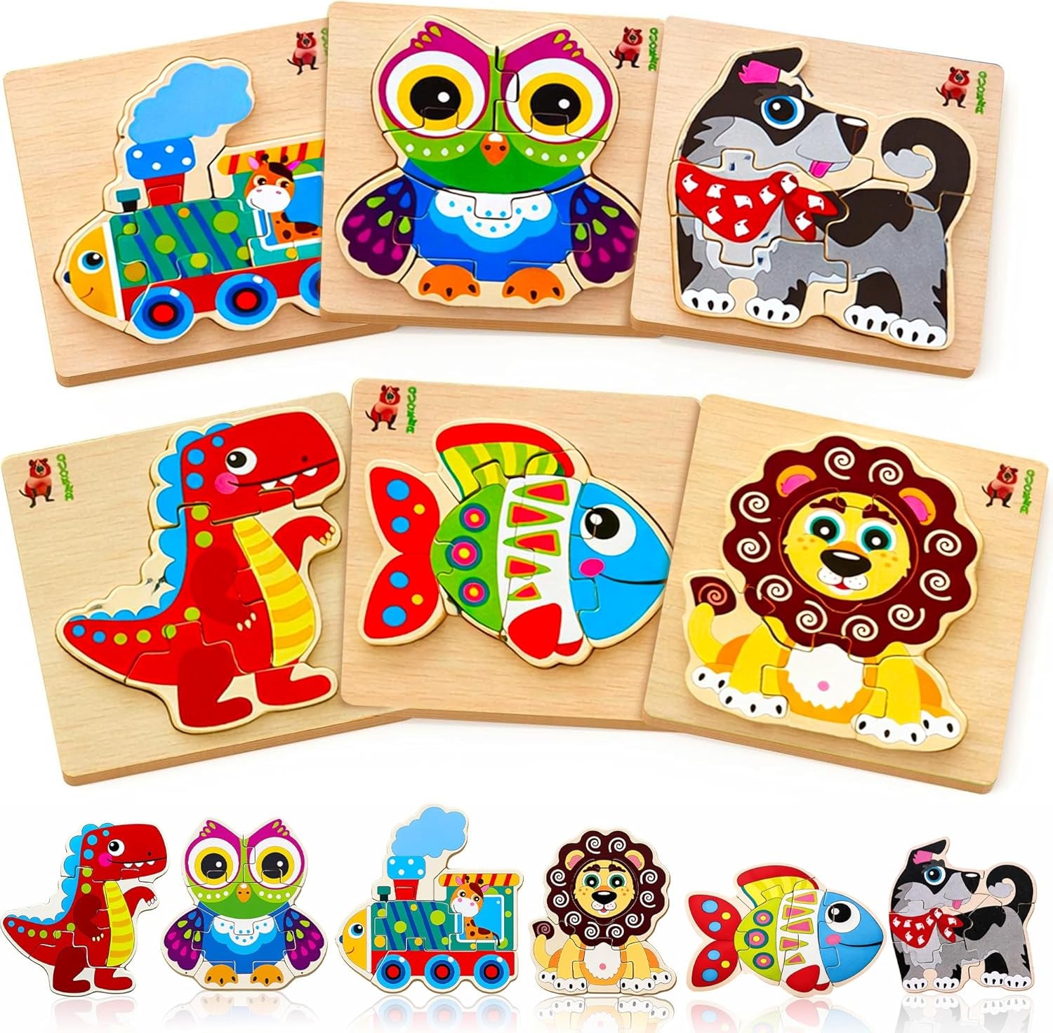 Wooden Puzzles for Toddlers 1-3 – 6XSET Chunky Toddler Puzzles Ages 2-4 – Montessori Animal Toy for Kids 3-5 Year Old – Wood Games Gift for Boys & Girls