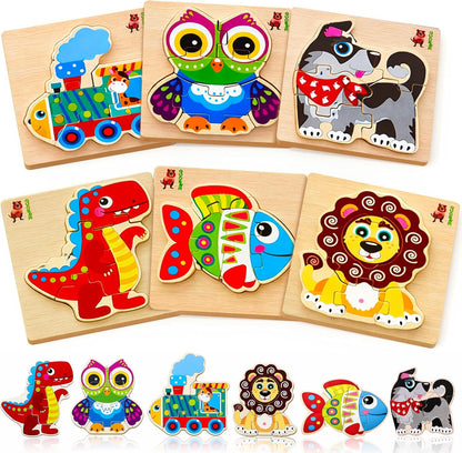 Wooden Puzzles for Toddlers 1-3 – 6XSET Chunky Toddler Puzzles Ages 2-4 – Montessori Animal Toy for Kids 3-5 Year Old – Wood Games Gift for Boys & Girls