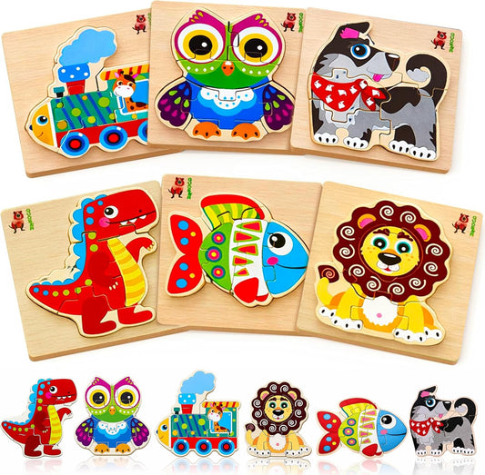 Wooden Puzzles for Toddlers 1-3 – 6XSET Chunky Toddler Puzzles Ages 2-4 – Montessori Animal Toy for Kids 3-5 Year Old – Wood Games Gift for Boys & Girls