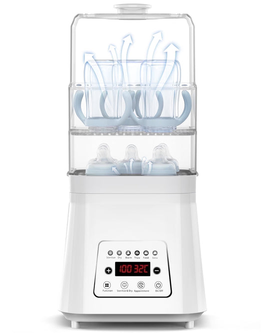 8-In-1 Bottle Sterilizer and Dryer, Electric Steam with Baby Bottle Warmer, Food Prep, White