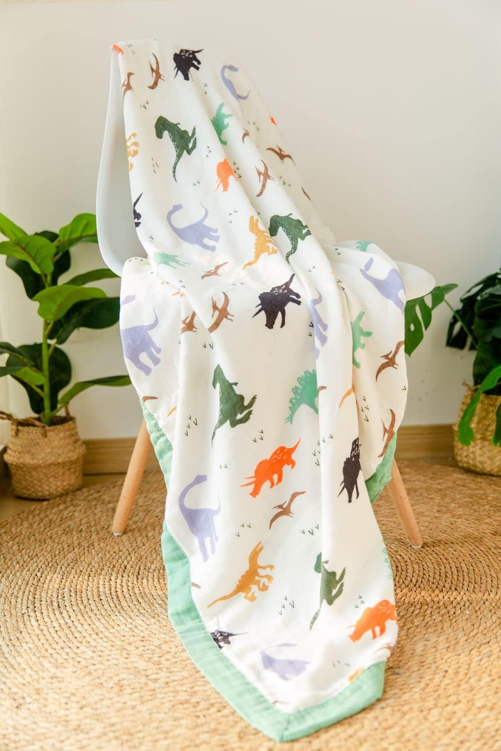 Dinosaur Muslin Blanket Baby Quilt - Silky Soft and Breathable Crib Blanket for Daycare - Large 47" X 47" - 2 Layers Toddler Summer Blankets for Boys (Dinosaur)
