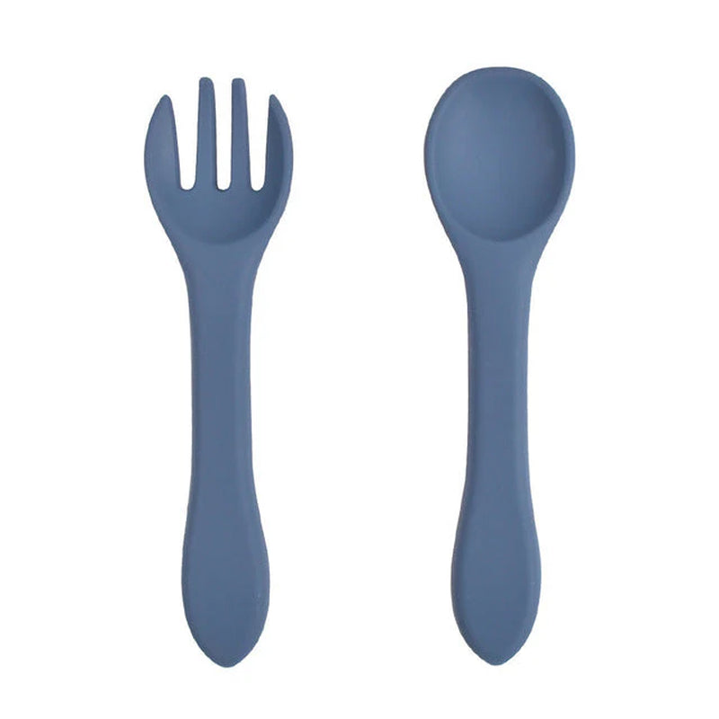 Soft Silicone Kids Feeding Fork Spoon - 2 Pieces Set