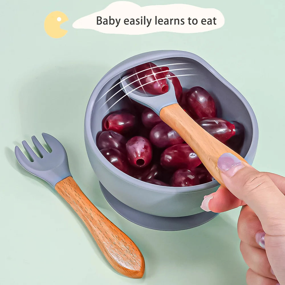 3Pcs/Set Silicone Baby Feeding Bowl Tableware for Kids Waterproof Suction Bowl with Spoon Children Dishes Kitchenware Baby Stuff