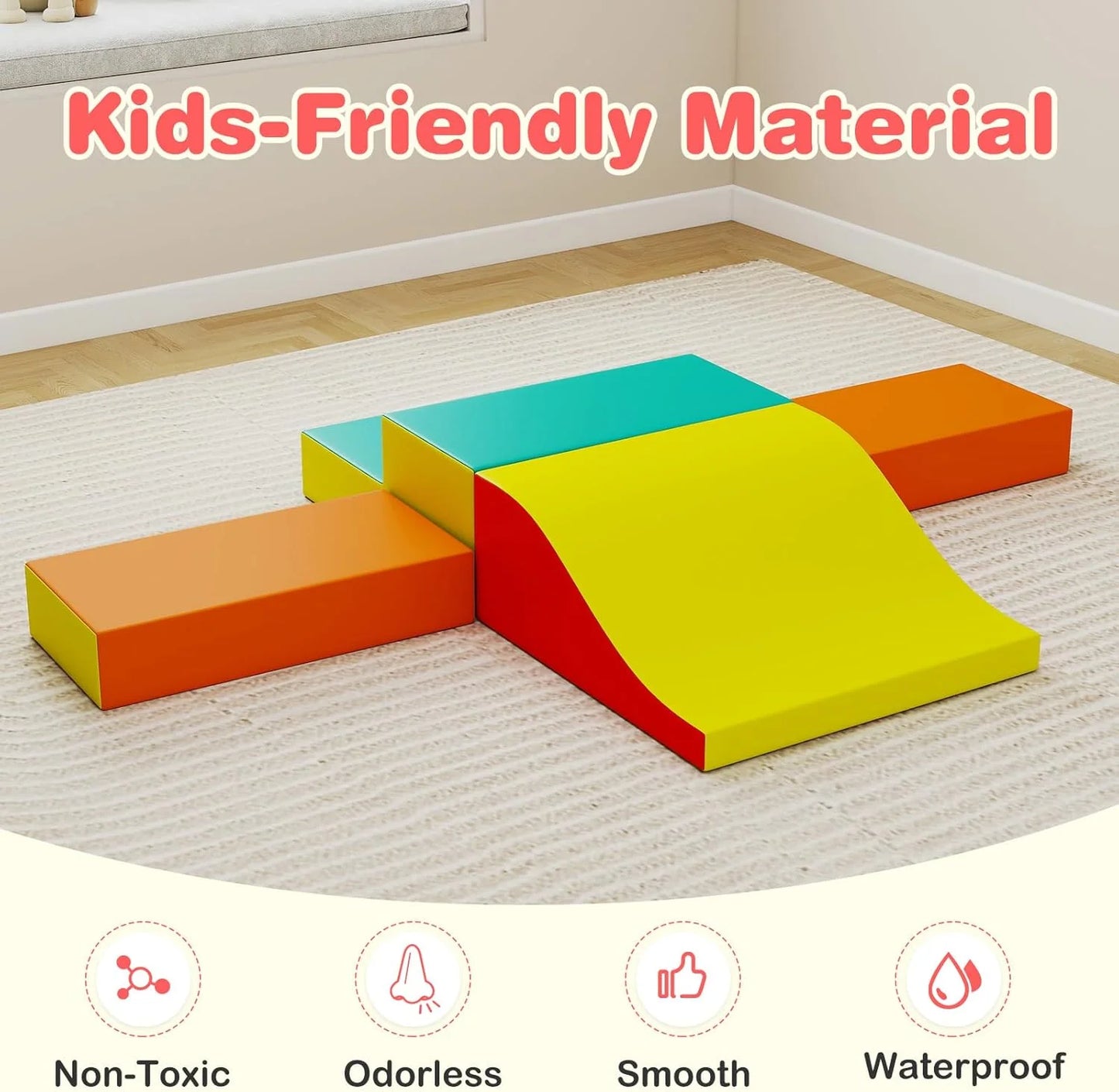 Indoor Toddler Climbing Toy Set, 10-Piece Soft Foam Block Play Gym with PU Leather for Children Aged 1 Year and Up