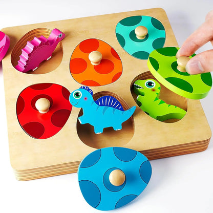 Montessori Wooden Dinosaur Match Egg Puzzles - Educational Toys for Toddlers and Preschoolers, Ideal Birthday Gifts