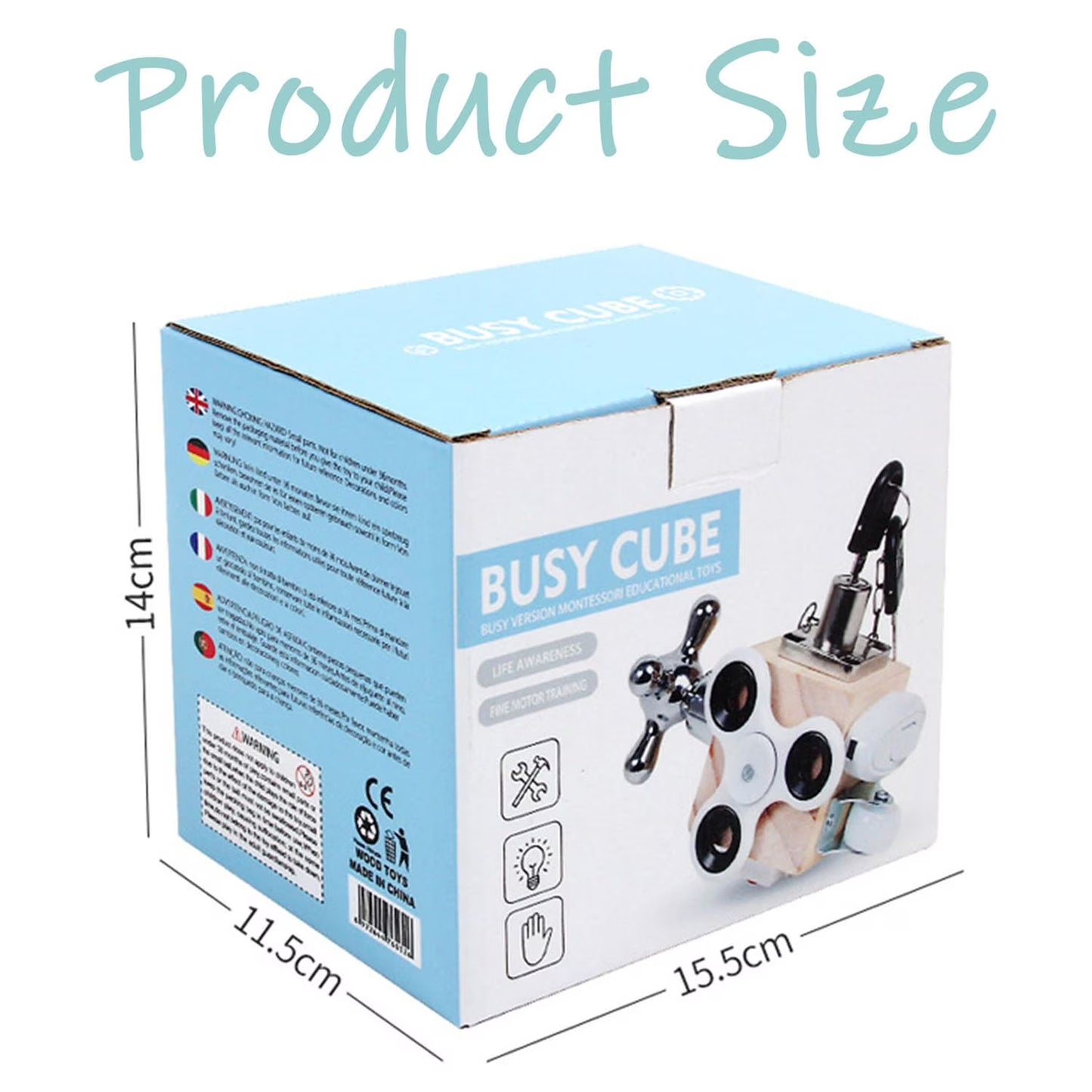 Montessori Learning Toys, Sensory Toys, Busy Cube for Toddlers 1-3, Wooden Educational Toys