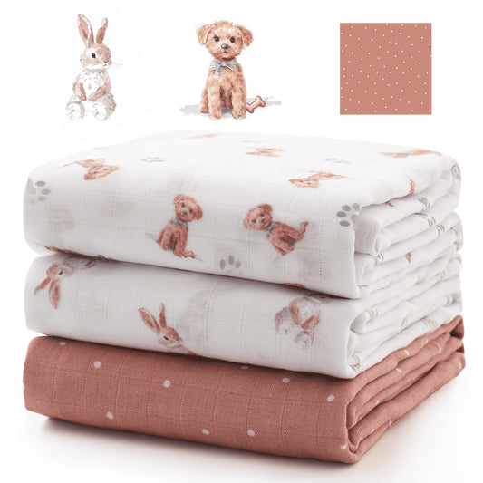 Muslin Swaddle Blankets, 3 Pack, Breathable 2-Layer Gauze Large 47'' X 47'' Baby Swaddling Receiving Blanket Wraps for Newborn Boys Girls, Warmth