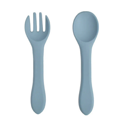 Soft Silicone Kids Feeding Fork Spoon - 2 Pieces Set