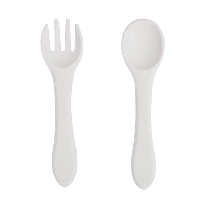 Soft Silicone Kids Feeding Fork Spoon - 2 Pieces Set
